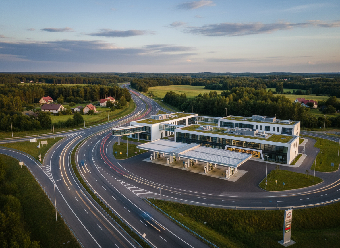 Komercinio pastato konceptas prie krašto kelio Anykščiuose