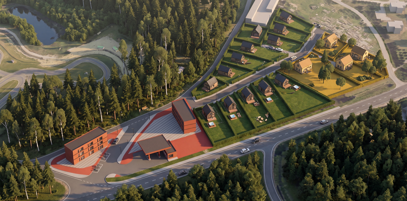 Anykščių teritorijos projektas iš oro — įvažiavimas ir komercinė zona